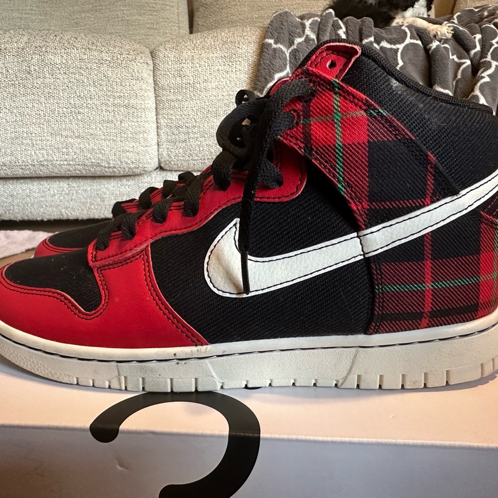 Red and Black Plaid High-Top Sneakers